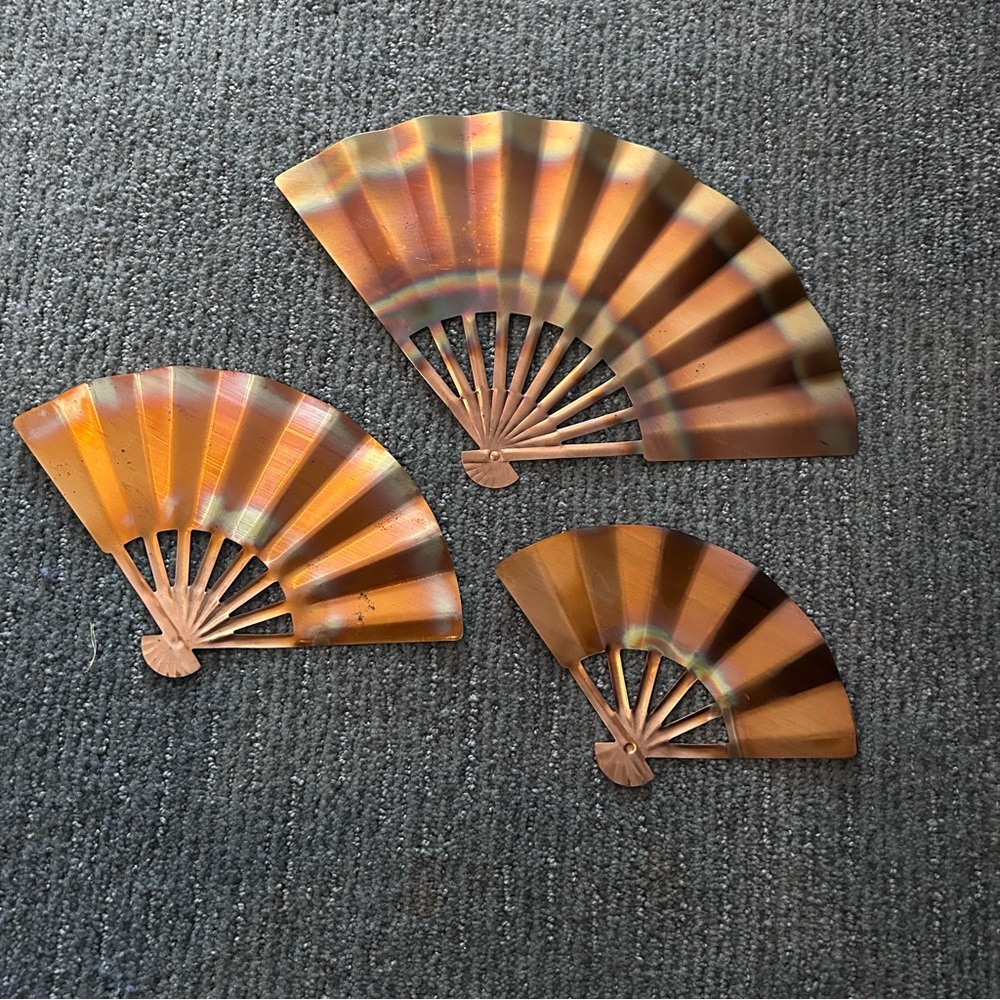 Homco Set of Three Decorative Fans-Solid Copper